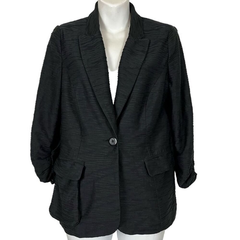 Chicos Black Stretch Knit Lined Suit Jacket Career Office 3/4 Sleeve Blazer 0 S